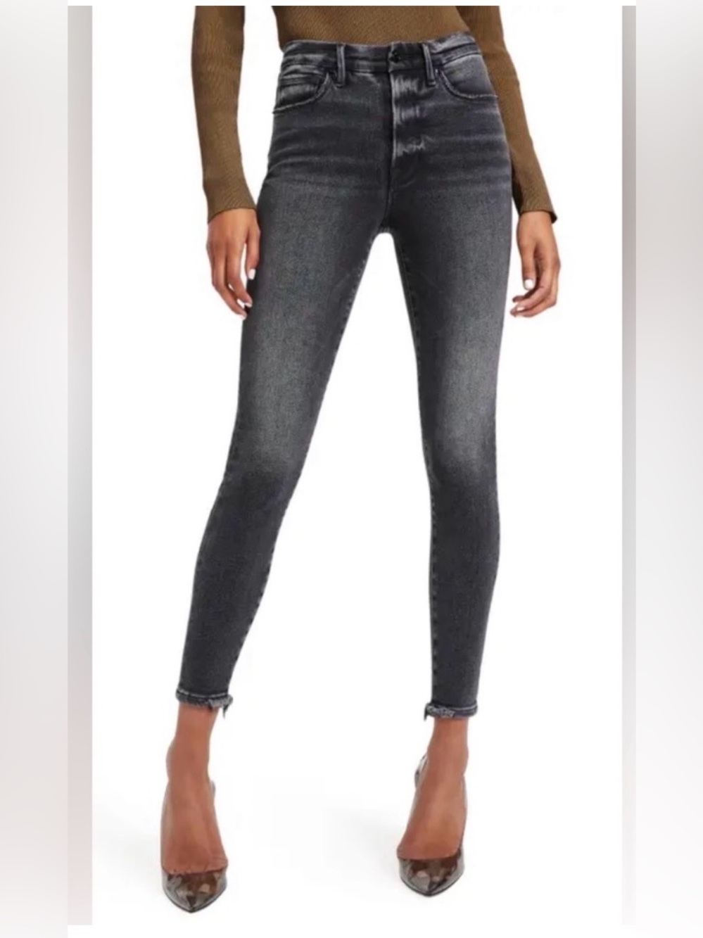 Good American Good Crop Charcol Raw Hem Skinny Jeans  Size 4/ 27